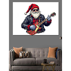 Gitar Çalan Noel Baba Dekoratif Kanvas - Mdf Ahşap Tablo 100x140 cm