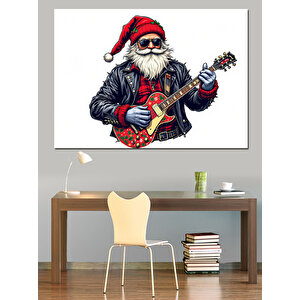 Gitar Çalan Noel Baba Dekoratif Kanvas - Mdf Ahşap Tablo 100x140 cm