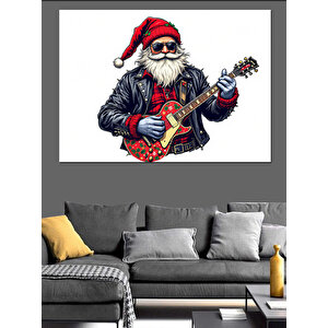 Gitar Çalan Noel Baba Dekoratif Kanvas - Mdf Ahşap Tablo 100x140 cm