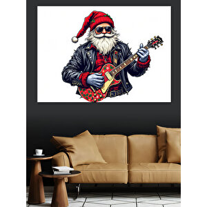 Gitar Çalan Noel Baba Dekoratif Kanvas - Mdf Ahşap Tablo