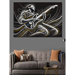 Elektro Gitar Çalan Müzisyen Dekoratif Kanvas - Mdf Ahşap Tablo 50x70 cm