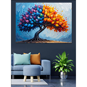 Renk Patlamalı Ağaç Çizimi Dekoratif Kanvas - Mdf Ahşap Tablo 25x35 cm