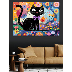 Renkli Soyut Kedi Sanatı Dekoratif Kanvas - Mdf Ahşap Tablo 35x50 cm