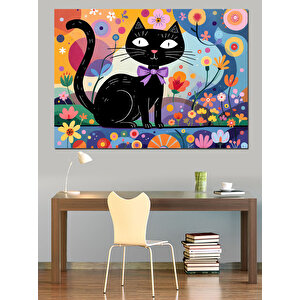 Renkli Soyut Kedi Sanatı Dekoratif Kanvas - Mdf Ahşap Tablo