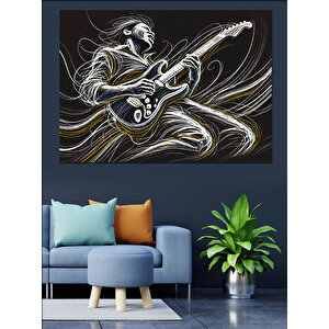 Elektro Gitar Çalan Müzisyen Dekoratif Kanvas - Mdf Ahşap Tablo 70x100 cm