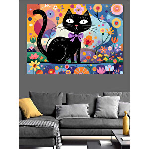Renkli Soyut Kedi Sanatı Dekoratif Kanvas - Mdf Ahşap Tablo 50x70 cm