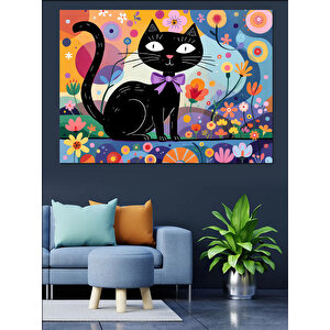 Renkli Soyut Kedi Sanatı Dekoratif Kanvas - Mdf Ahşap Tablo 50x70 cm