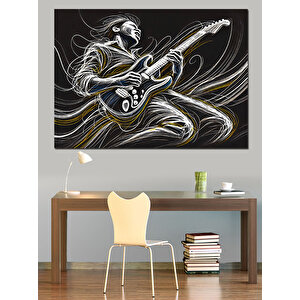 Elektro Gitar Çalan Müzisyen Dekoratif Kanvas - Mdf Ahşap Tablo 35x50 cm