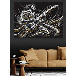 Elektro Gitar Çalan Müzisyen Dekoratif Kanvas - Mdf Ahşap Tablo