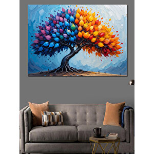 Renk Patlamalı Ağaç Çizimi Dekoratif Kanvas - Mdf Ahşap Tablo 100x140 cm
