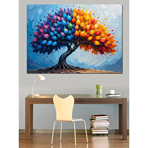 Renk Patlamalı Ağaç Çizimi Dekoratif Kanvas - Mdf Ahşap Tablo 100x140 cm