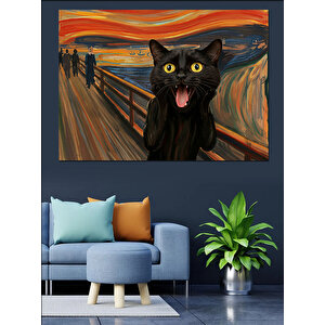 Siyah Kedi Ve Çığlık Tablosu Dekoratif Kanvas - Mdf Ahşap Tablo 100x140 cm