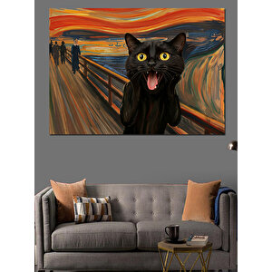 Siyah Kedi Ve Çığlık Tablosu Dekoratif Kanvas - Mdf Ahşap Tablo 100x140 cm