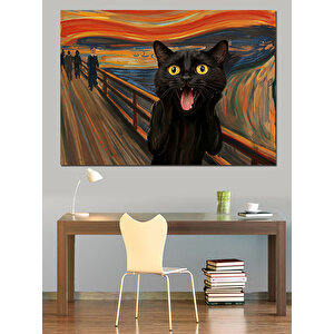 Siyah Kedi Ve Çığlık Tablosu Dekoratif Kanvas - Mdf Ahşap Tablo 100x140 cm