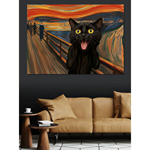 Siyah Kedi Ve Çığlık Tablosu Dekoratif Kanvas - Mdf Ahşap Tablo