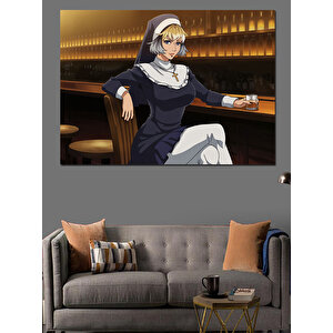 Bar Masasında Rahibe Dekoratif Kanvas - Mdf Ahşap Tablo 70x100 cm