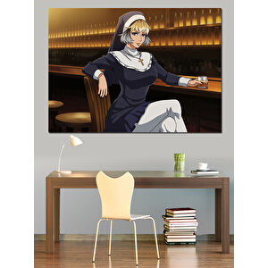 Bar Masasında Rahibe Dekoratif Kanvas - Mdf Ahşap Tablo 70x100 cm