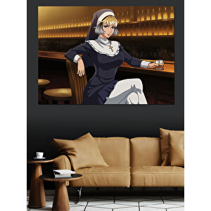 Bar Masasında Rahibe Dekoratif Kanvas - Mdf Ahşap Tablo