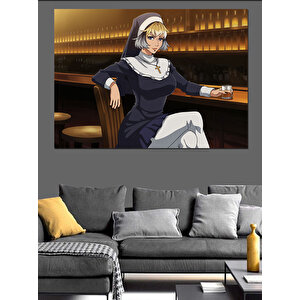 Bar Masasında Rahibe Dekoratif Kanvas - Mdf Ahşap Tablo 50x70 cm