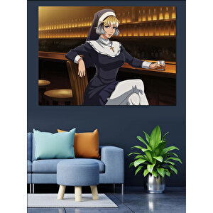 Bar Masasında Rahibe Dekoratif Kanvas - Mdf Ahşap Tablo