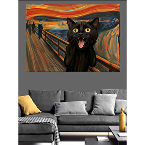 Siyah Kedi Ve Çığlık Tablosu Dekoratif Kanvas - Mdf Ahşap Tablo