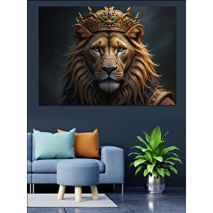 Asil Taçlı Aslan Dekoratif Kanvas - Mdf Ahşap Tablo