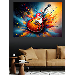 Patlayan Gitarın Renkli Anı Dekoratif Kanvas - Mdf Ahşap Tablo 35x50 cm