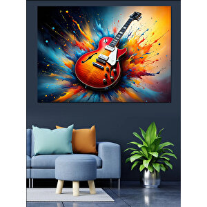 Patlayan Gitarın Renkli Anı Dekoratif Kanvas - Mdf Ahşap Tablo 35x50 cm