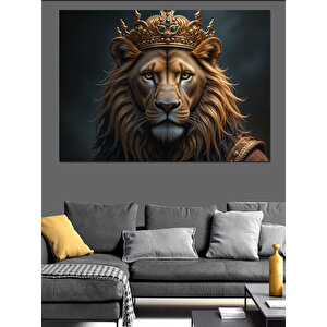 Asil Taçlı Aslan Dekoratif Kanvas - Mdf Ahşap Tablo 35x50 cm