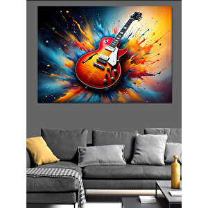 Patlayan Gitarın Renkli Anı Dekoratif Kanvas - Mdf Ahşap Tablo 50x70 cm