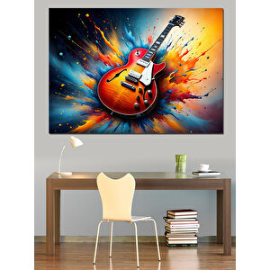 Patlayan Gitarın Renkli Anı Dekoratif Kanvas - Mdf Ahşap Tablo