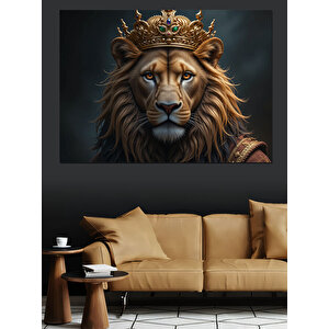 Asil Taçlı Aslan Dekoratif Kanvas - Mdf Ahşap Tablo 100x140 cm