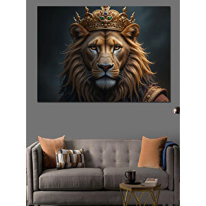 Asil Taçlı Aslan Dekoratif Kanvas - Mdf Ahşap Tablo