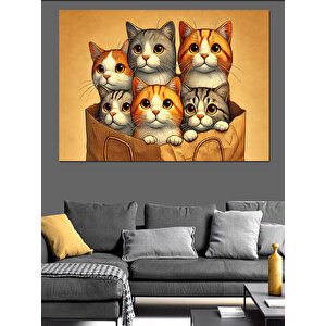 Karton Kutuda Sevimli Kediler Dekoratif Kanvas - Mdf Ahşap Tablo 35x50 cm