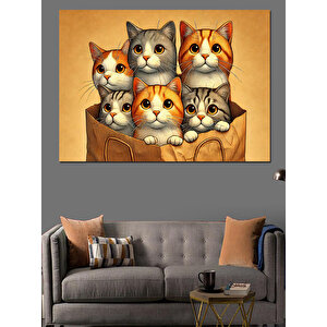 Karton Kutuda Sevimli Kediler Dekoratif Kanvas - Mdf Ahşap Tablo 25x35 cm