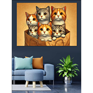 Karton Kutuda Sevimli Kediler Dekoratif Kanvas - Mdf Ahşap Tablo