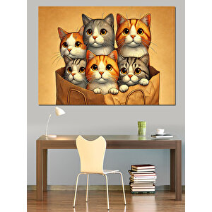 Karton Kutuda Sevimli Kediler Dekoratif Kanvas - Mdf Ahşap Tablo 70x100 cm
