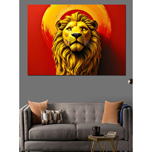 Aslan Portresi Kırmızı Zemin Dekoratif Kanvas - Mdf Ahşap Tablo 70x100 cm