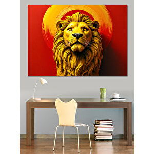 Aslan Portresi Kırmızı Zemin Dekoratif Kanvas - Mdf Ahşap Tablo 70x100 cm