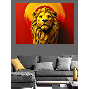 Aslan Portresi Kırmızı Zemin Dekoratif Kanvas - Mdf Ahşap Tablo 70x100 cm