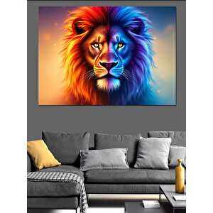 Renkli Aslan Portre İllüstrasyon Dekoratif Kanvas - Mdf Ahşap Tablo