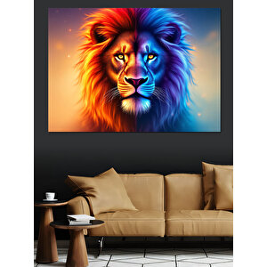 Renkli Aslan Portre İllüstrasyon Dekoratif Kanvas - Mdf Ahşap Tablo