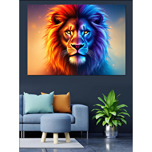 Renkli Aslan Portre İllüstrasyon Dekoratif Kanvas - Mdf Ahşap Tablo 100x140 cm