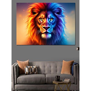 Renkli Aslan Portre İllüstrasyon Dekoratif Kanvas - Mdf Ahşap Tablo 100x140 cm