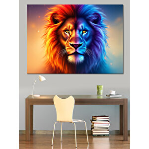 Renkli Aslan Portre İllüstrasyon Dekoratif Kanvas - Mdf Ahşap Tablo 100x140 cm
