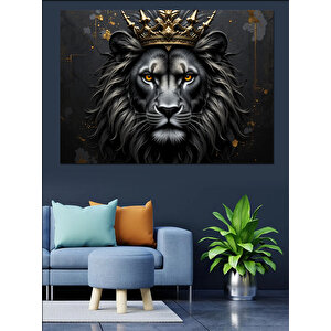 Taçlı Aslan Portresi Dekoratif Kanvas - Mdf Ahşap Tablo