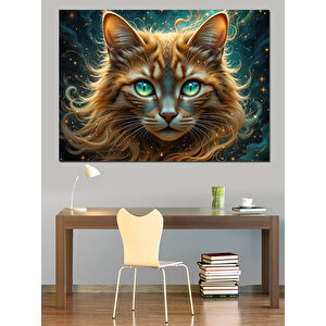 Yeşil Gözlü Kedi Dekoratif Kanvas - Mdf Ahşap Tablo 100x140 cm