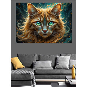 Yeşil Gözlü Kedi Dekoratif Kanvas - Mdf Ahşap Tablo 100x140 cm