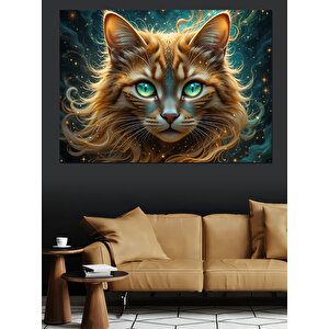 Yeşil Gözlü Kedi Dekoratif Kanvas - Mdf Ahşap Tablo 100x140 cm