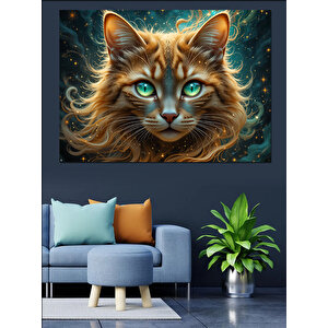 Yeşil Gözlü Kedi Dekoratif Kanvas - Mdf Ahşap Tablo